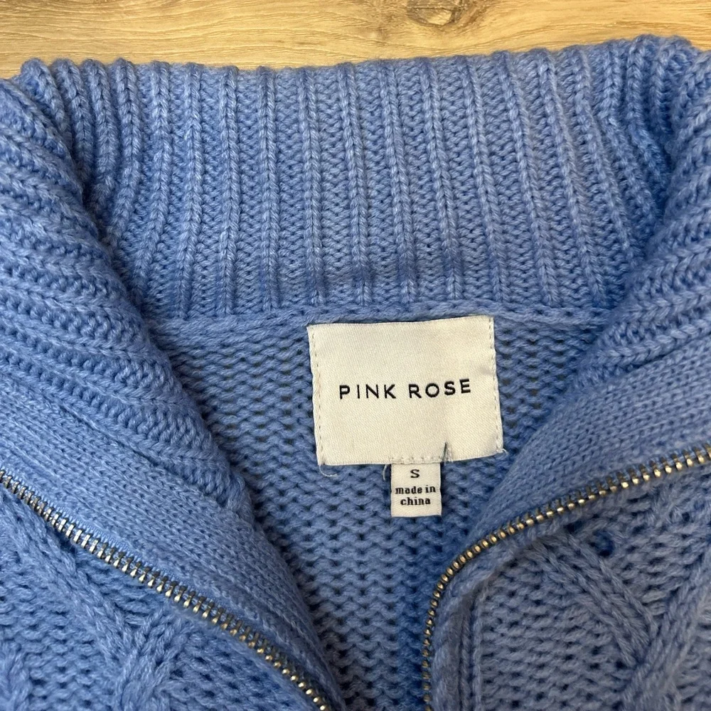Pink Rose Blue knit‎ Zip-Up Cardigan Sweater, Women's Size small